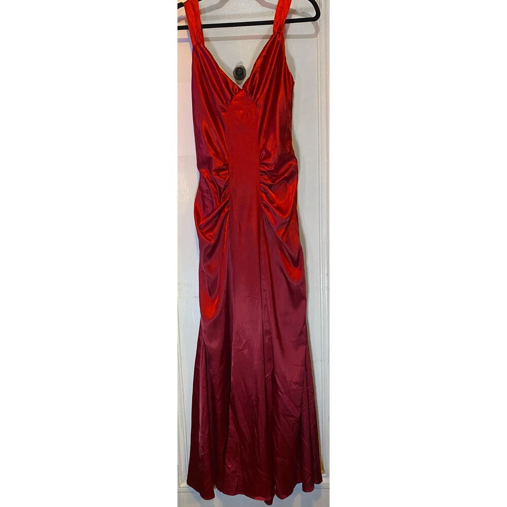 Vintage Vampy Red Blondie Nites - Linda Bernell Formal Gown Prom Satin Dress 90s